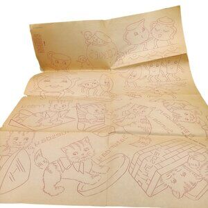 Vintage Kitty Cat and Anthropomorphic Dishes Transfer Patterns, MCM Workbasket